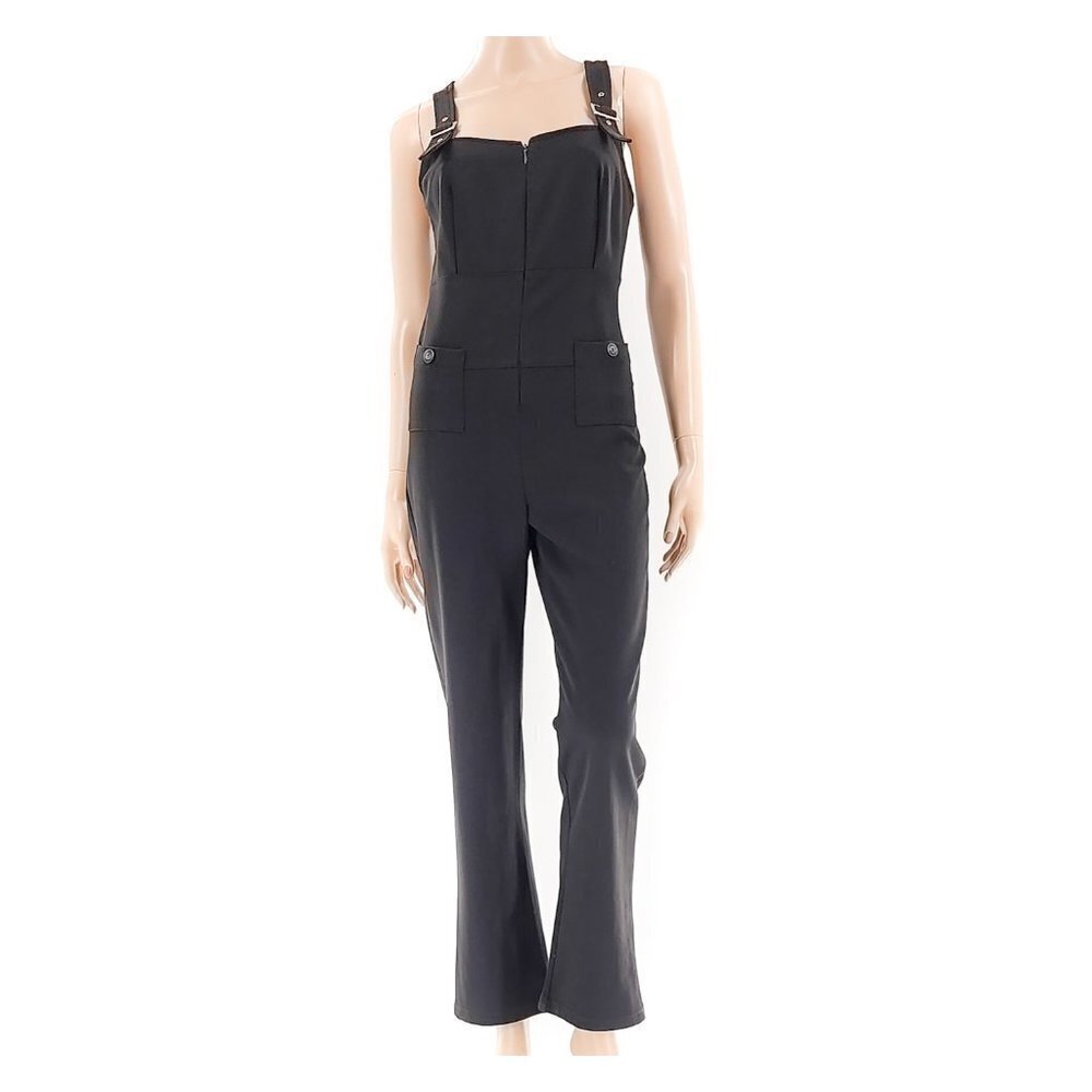 BISCOTE Paris Vintage Front Zip Straight Leg Jumpsuit Overall Black Size XS 188